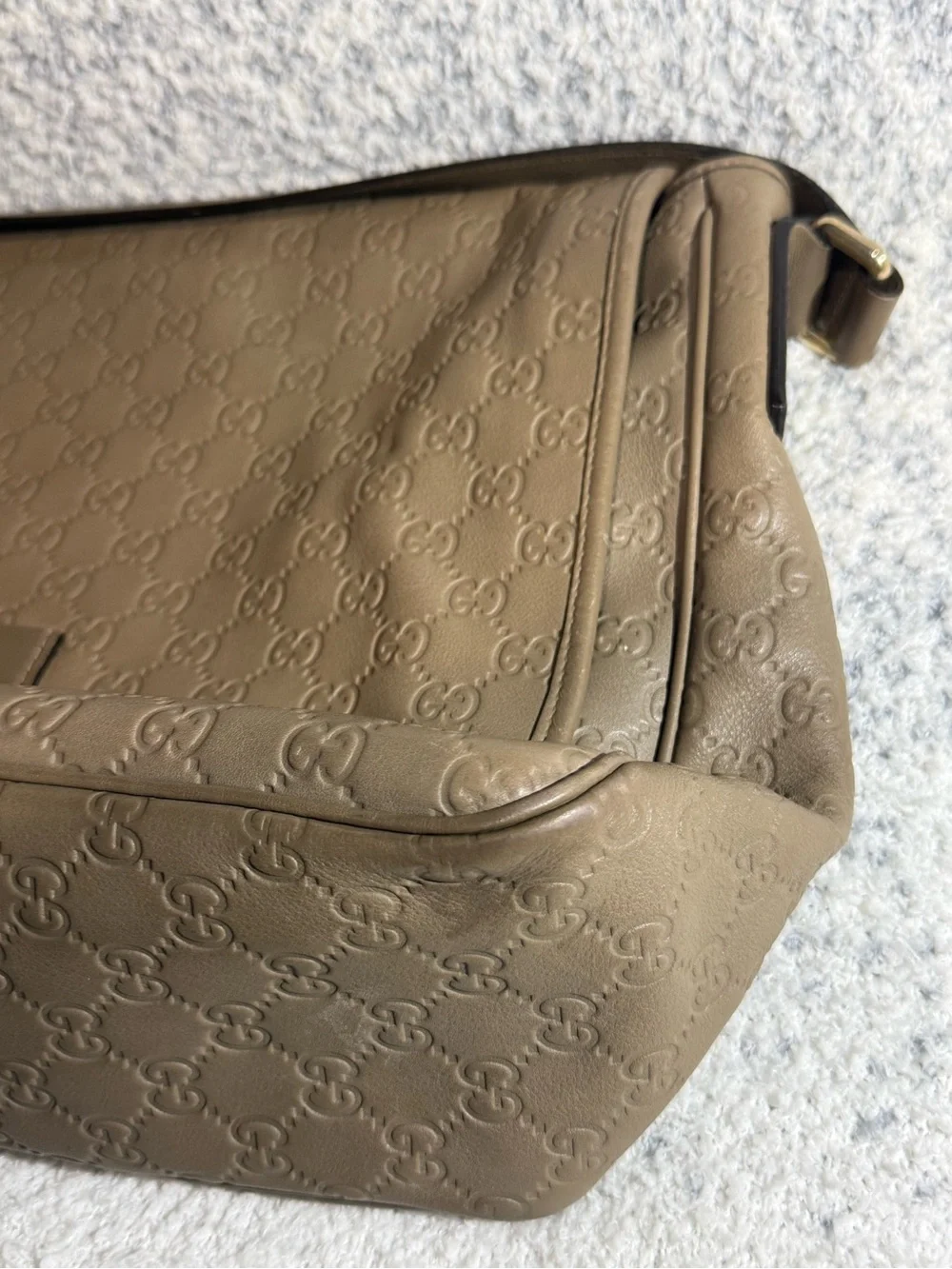 Gucci Taupe Brown Embossed Leather Messenger Bag